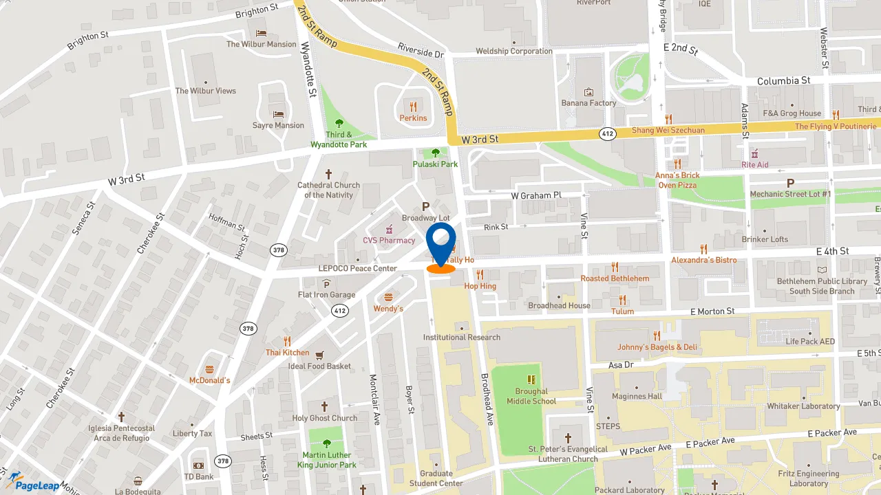 https://pageleap.com map showing location of Dunkin&#039; in Bethlehem.