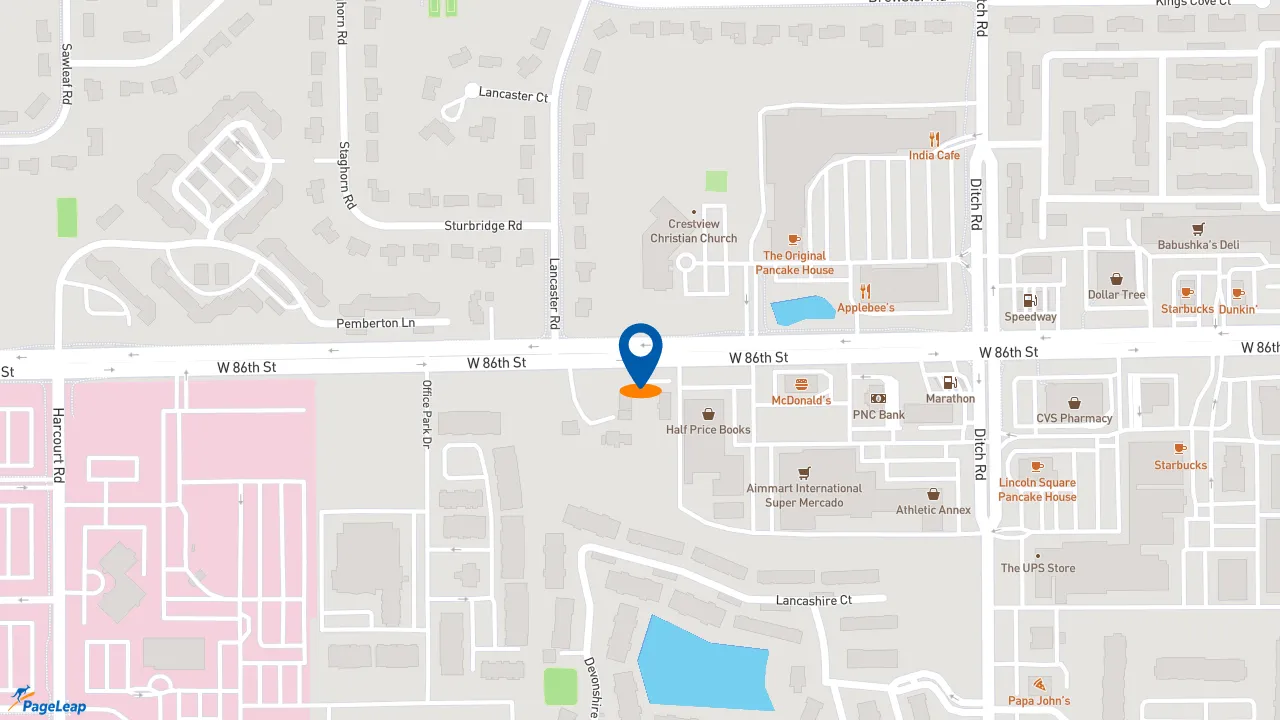 https://pageleap.com map showing location of Dunkin&#039; in Indianapolis.