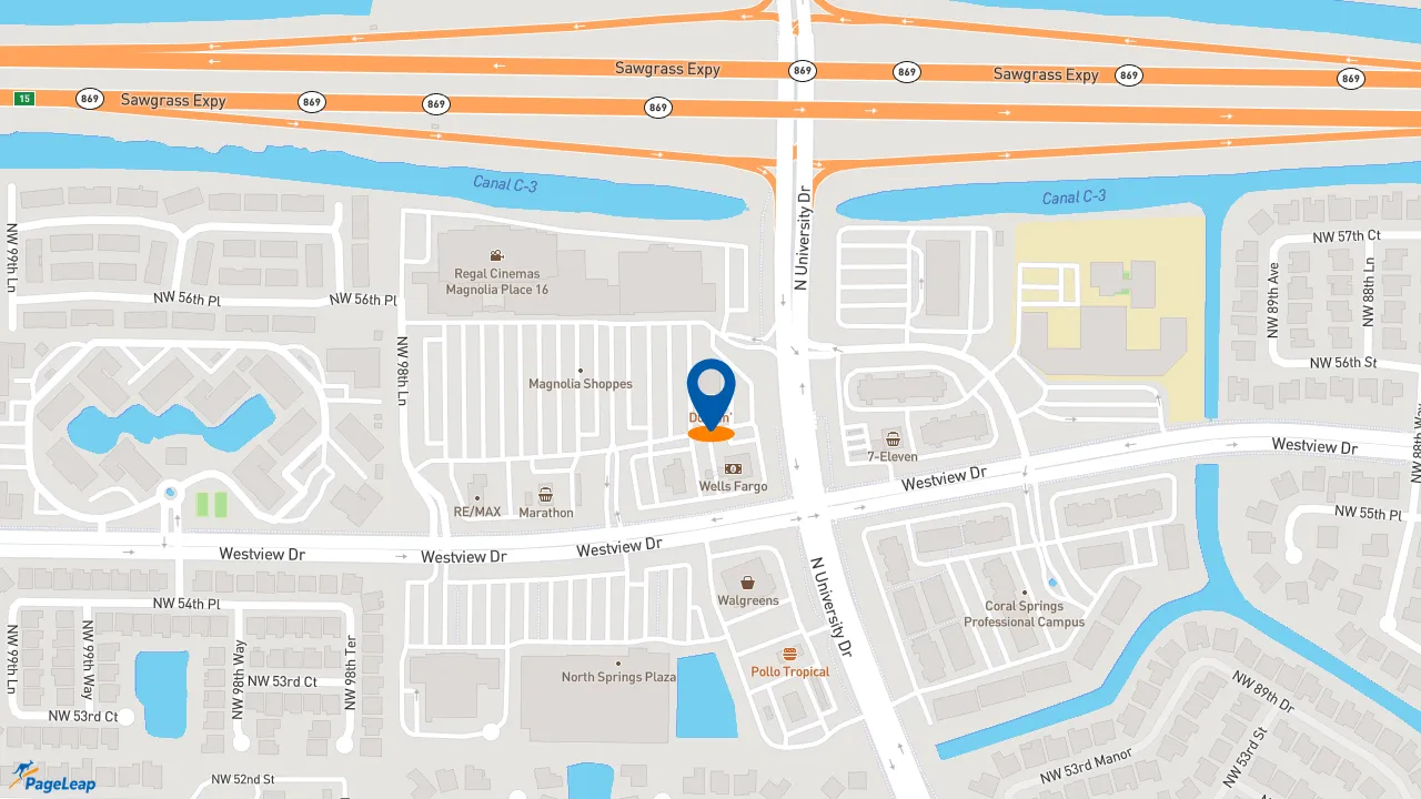 https://pageleap.com map showing location of Dunkin&#039; in Coral Springs.