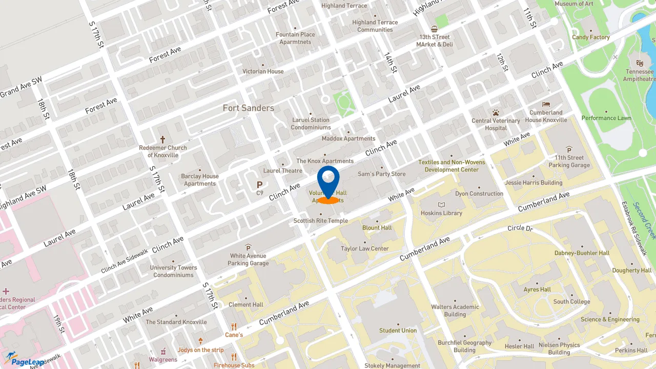 PageLeap.com map showing location of Dunkin' in Knoxville.