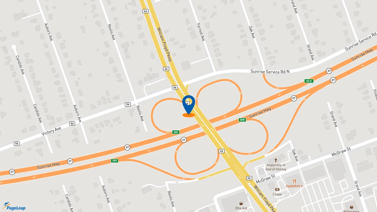 https://pageleap.com map showing location of Dunkin&#039; in Shirley.