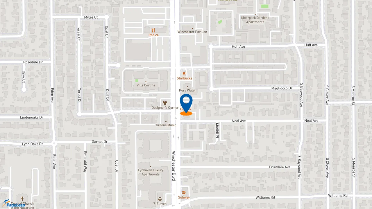 https://pageleap.com map showing location of Dunkin&#039; in San Jose.