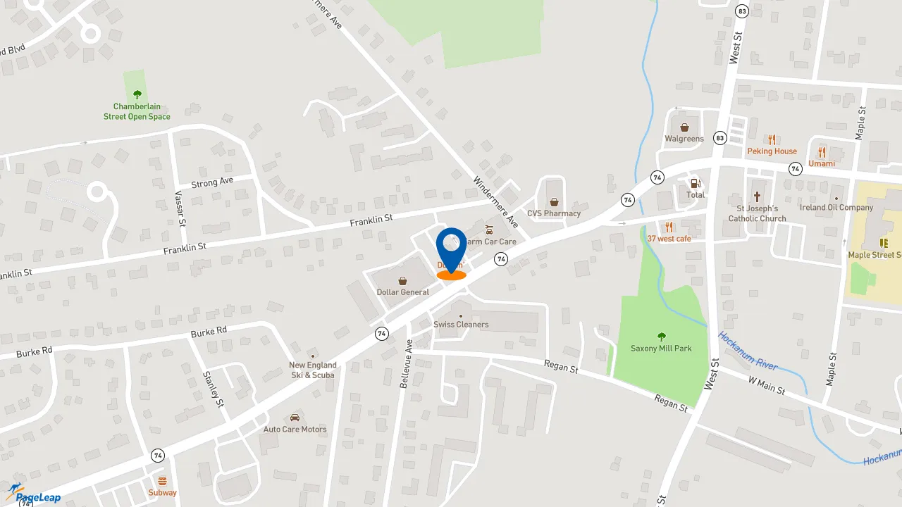 https://pageleap.com map showing location of Dunkin&#039; in Vernon.