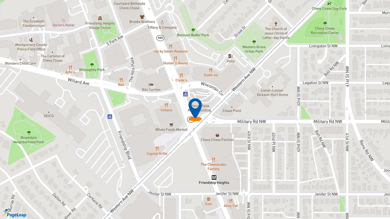 https://pageleap.com map showing location of Dunkin&#039; in Chevy Chase.