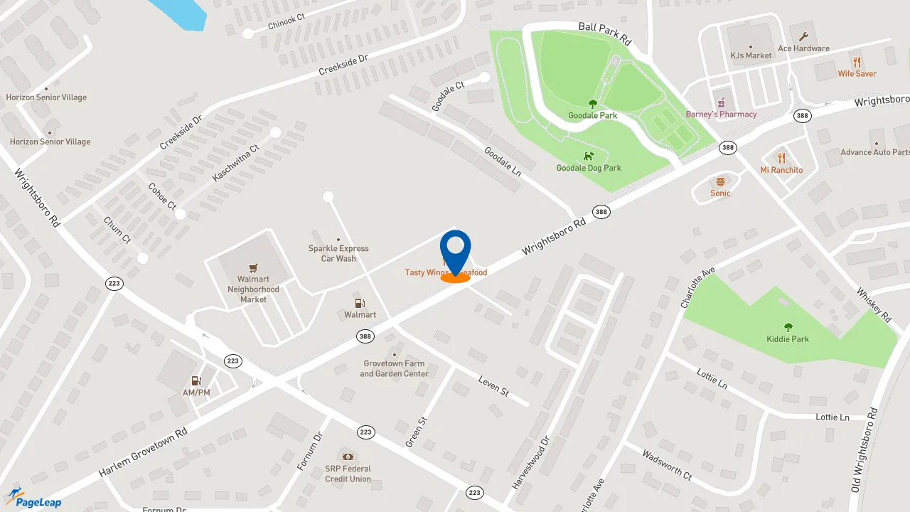 https://pageleap.com map showing location of Dunkin&#039; in Grovetown.