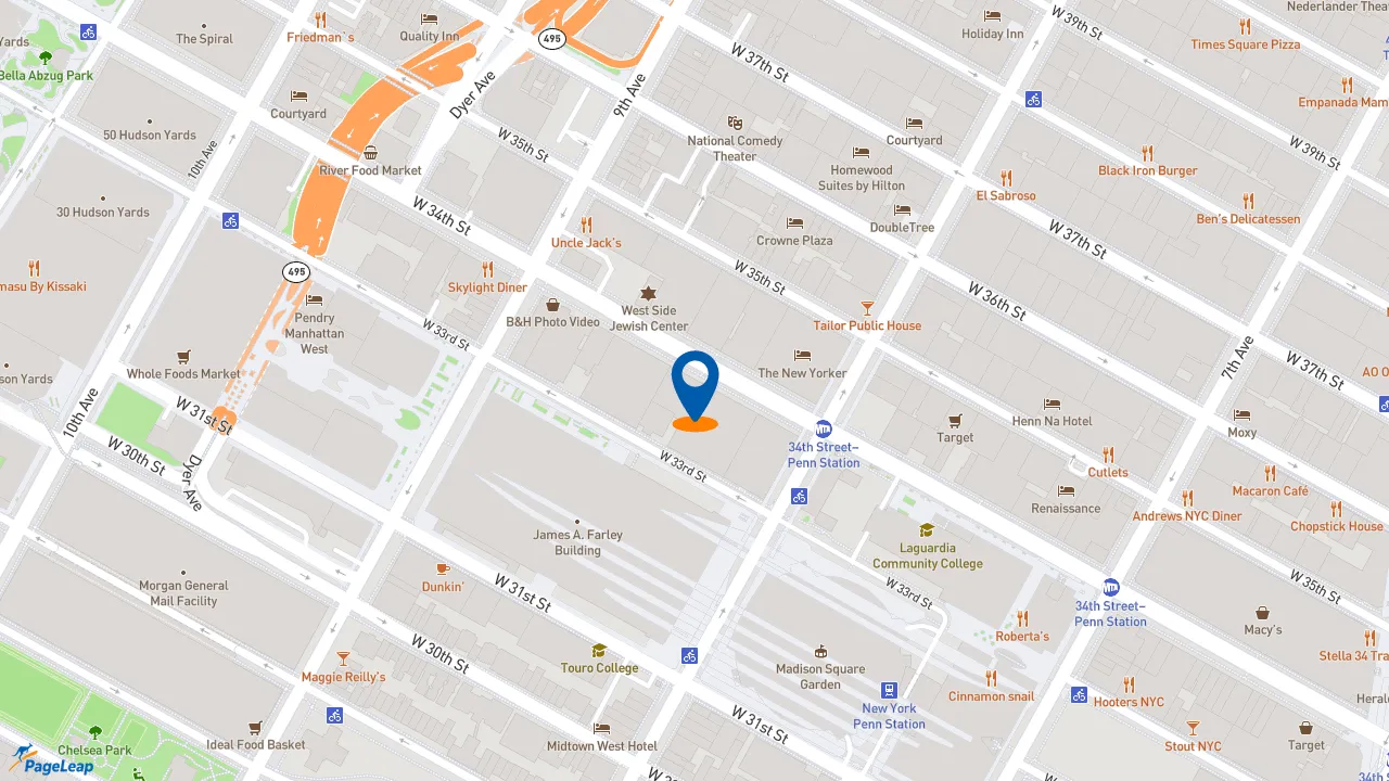 https://pageleap.com map showing location of Dunkin&#039; in New York.