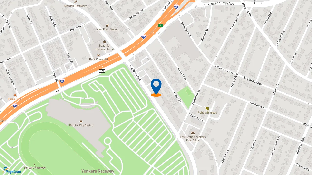 https://pageleap.com map showing location of Dunkin&#039; in City Of Yonkers.