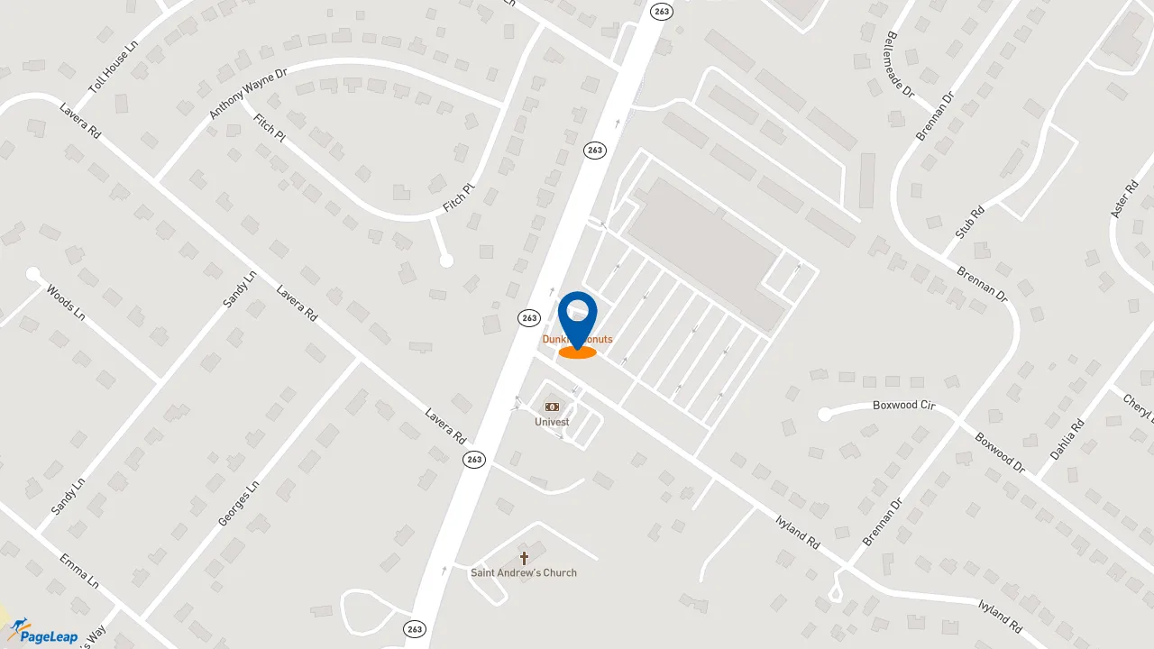 https://pageleap.com map showing location of Dunkin&#039; in Warminster Township.