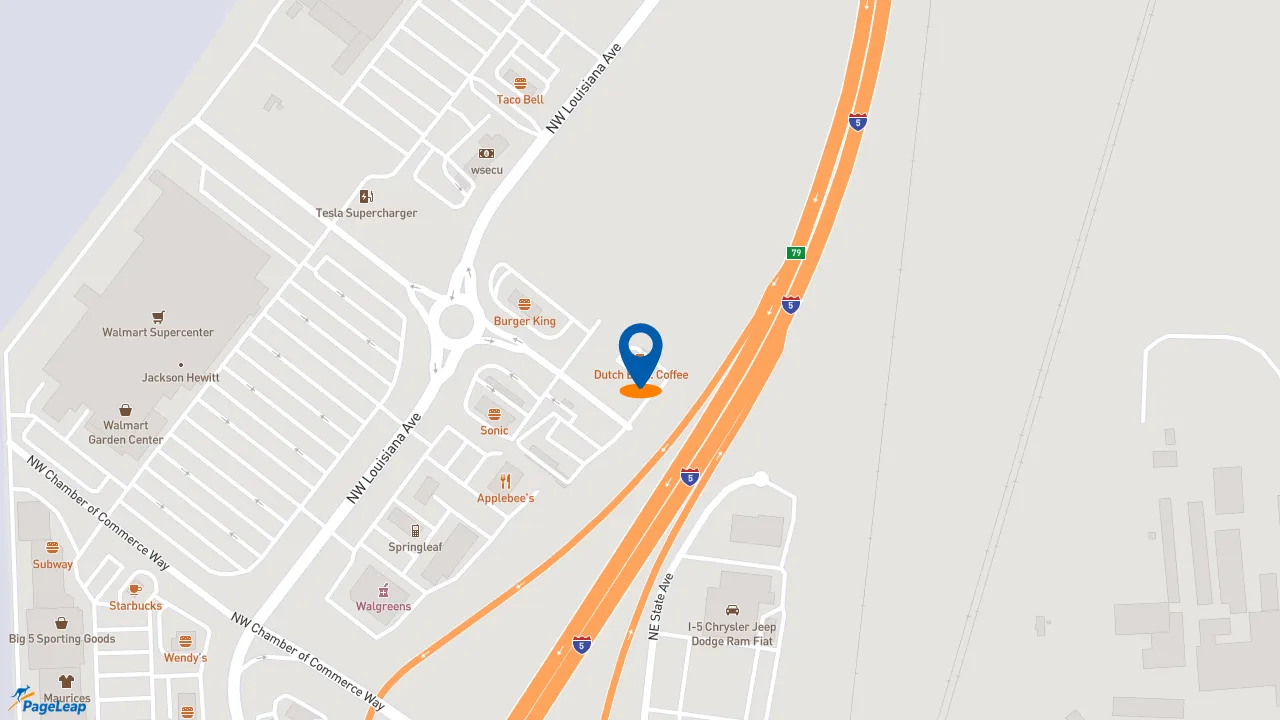 https://pageleap.com map showing location of Dutch Bros Coffee in Chehalis.