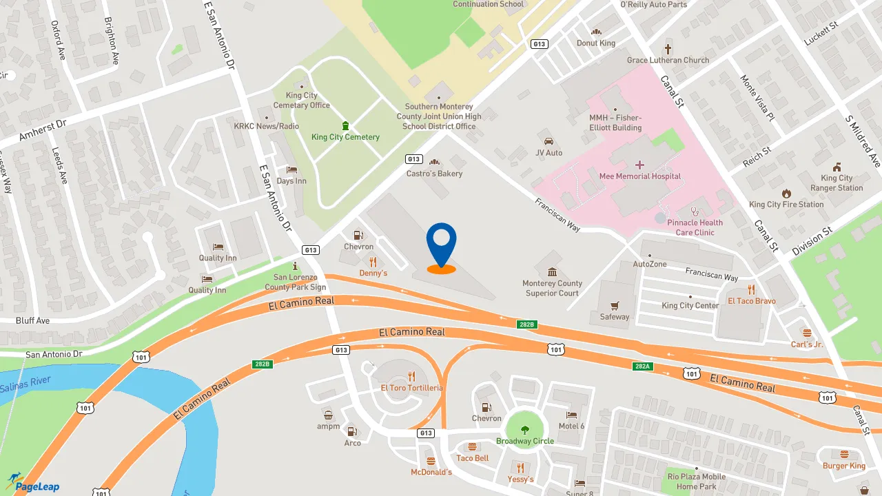 https://pageleap.com map showing location of Dutch Bros Coffee in King City.
