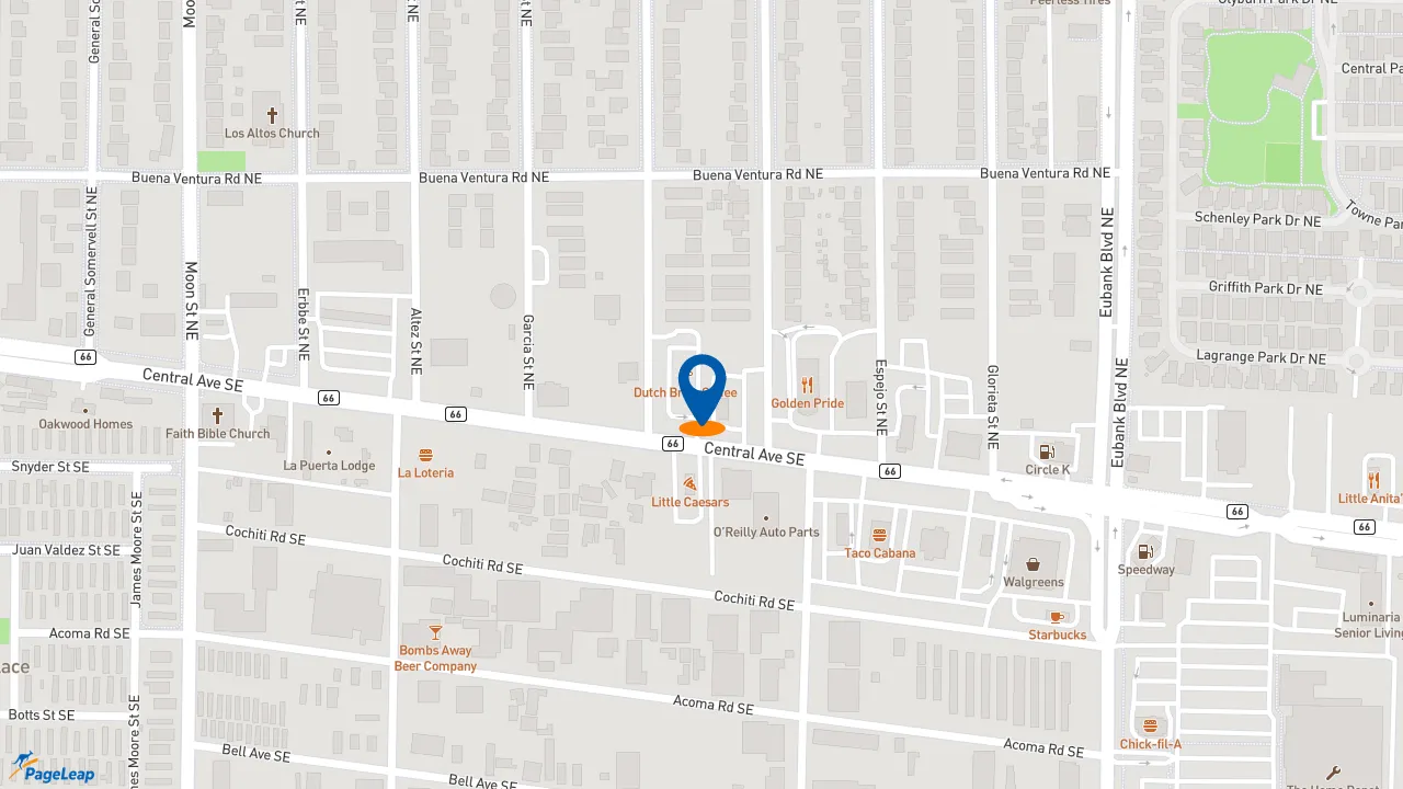 https://pageleap.com map showing location of Dutch Bros Coffee in Albuquerque.