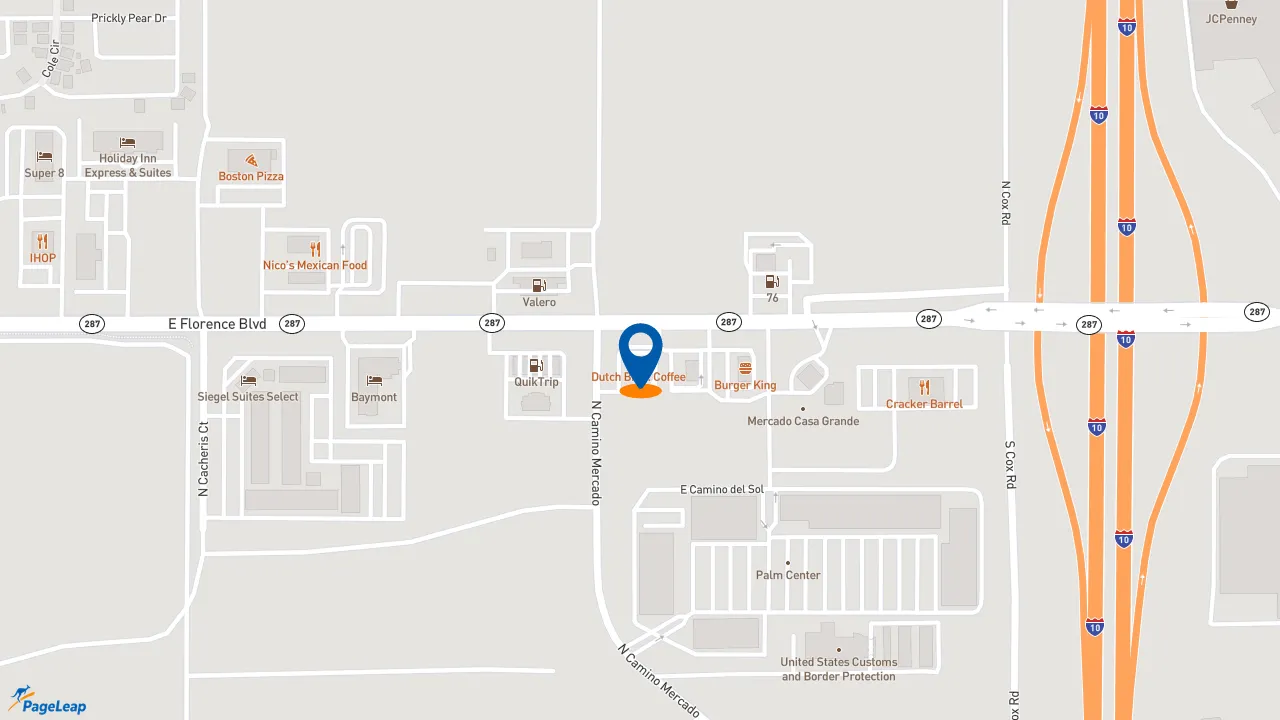 https://pageleap.com map showing location of Dutch Bros Coffee in Casa Grande.