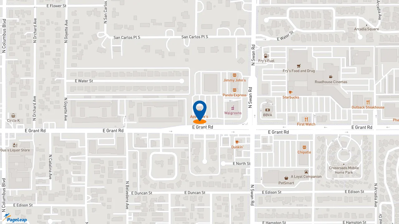 https://pageleap.com map showing location of Dutch Bros Coffee in Tucson.