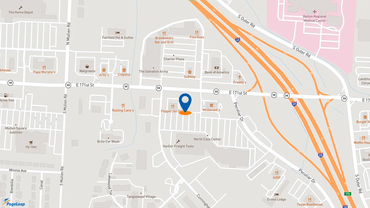 https://pageleap.com map showing location of Dutch Bros Coffee in Belton.