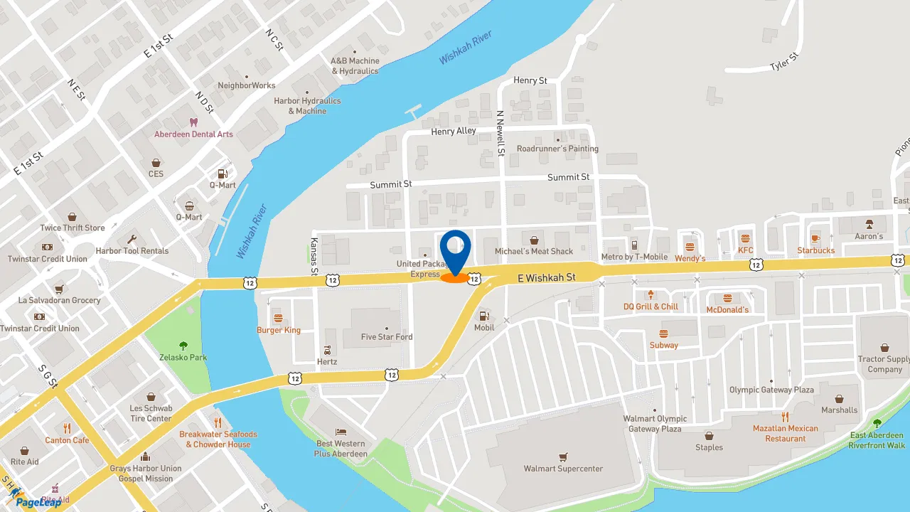 https://pageleap.com map showing location of Dutch Bros Coffee in Aberdeen.