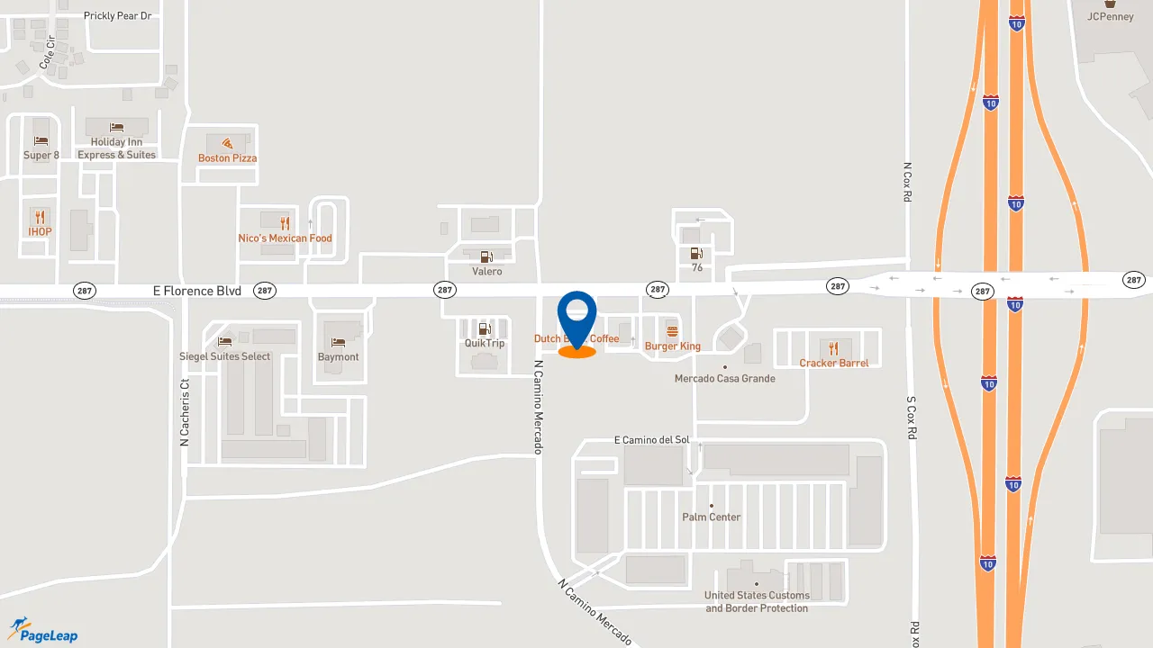 https://pageleap.com map showing location of Dutch Bros Coffee in Casa Grande.