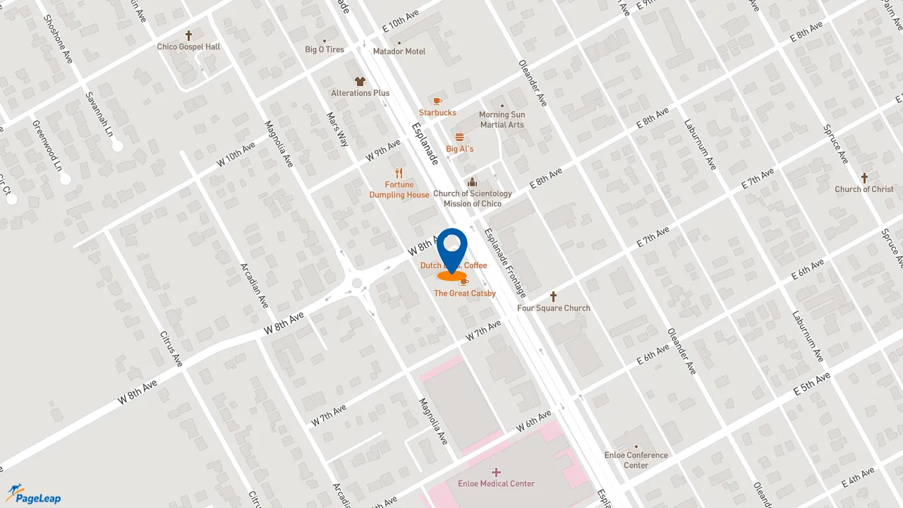 https://pageleap.com map showing location of Dutch Bros Coffee in Chico.