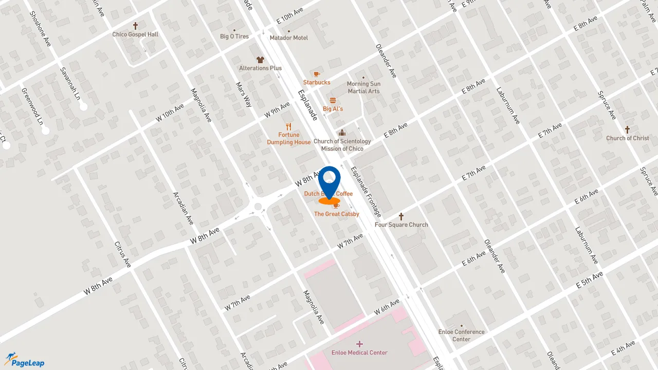 https://pageleap.com map showing location of Dutch Bros Coffee in Chico.