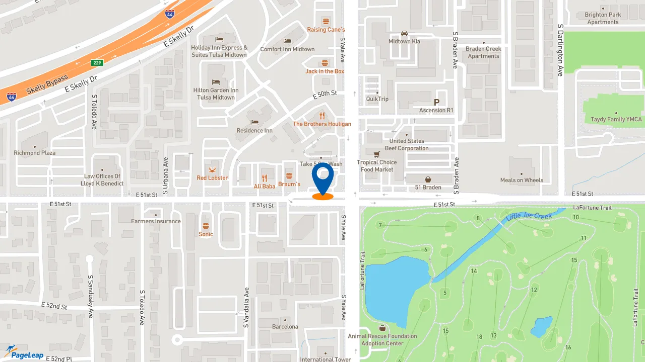 https://pageleap.com map showing location of Dutch Bros Coffee in Tulsa.