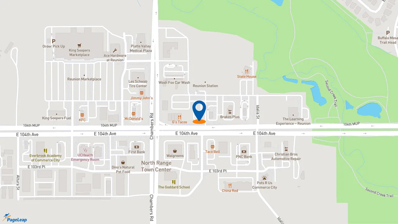 https://pageleap.com map showing location of Dutch Bros Coffee in Commerce City.