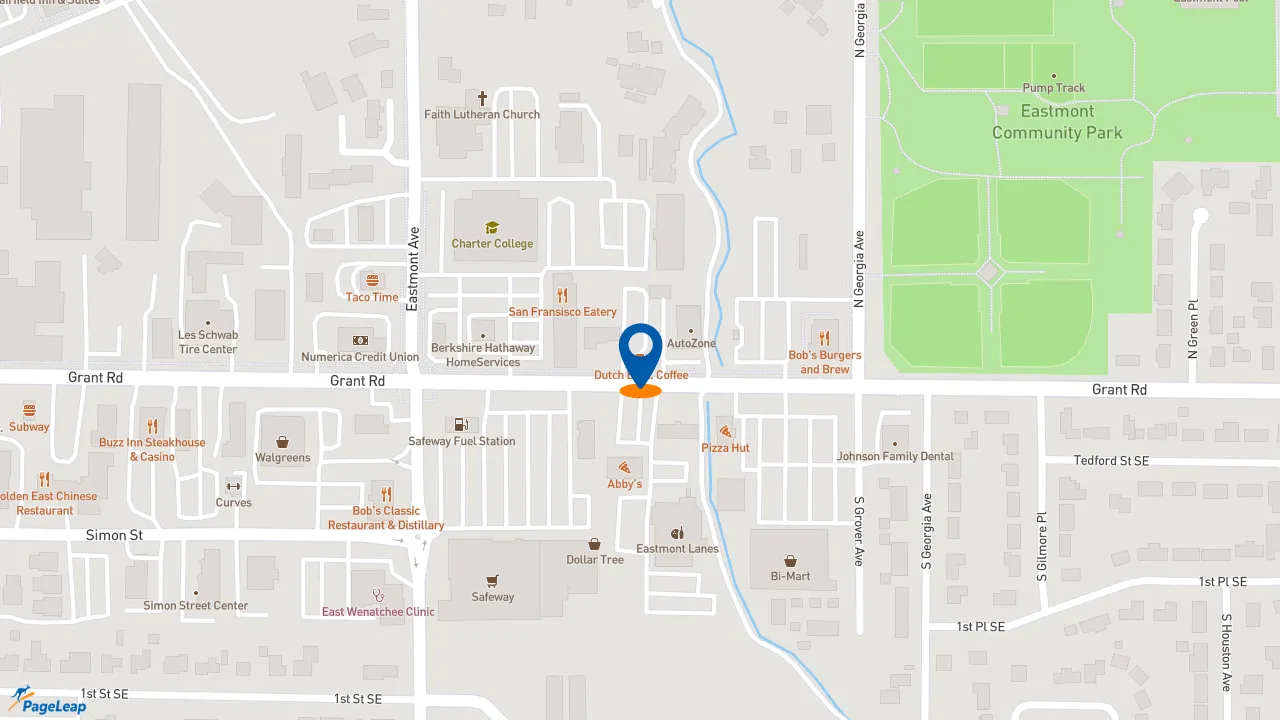 https://pageleap.com map showing location of Dutch Bros Coffee in East Wenatchee.