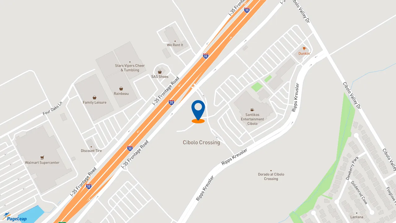 https://pageleap.com map showing location of Dutch Bros Coffee in Schertz.