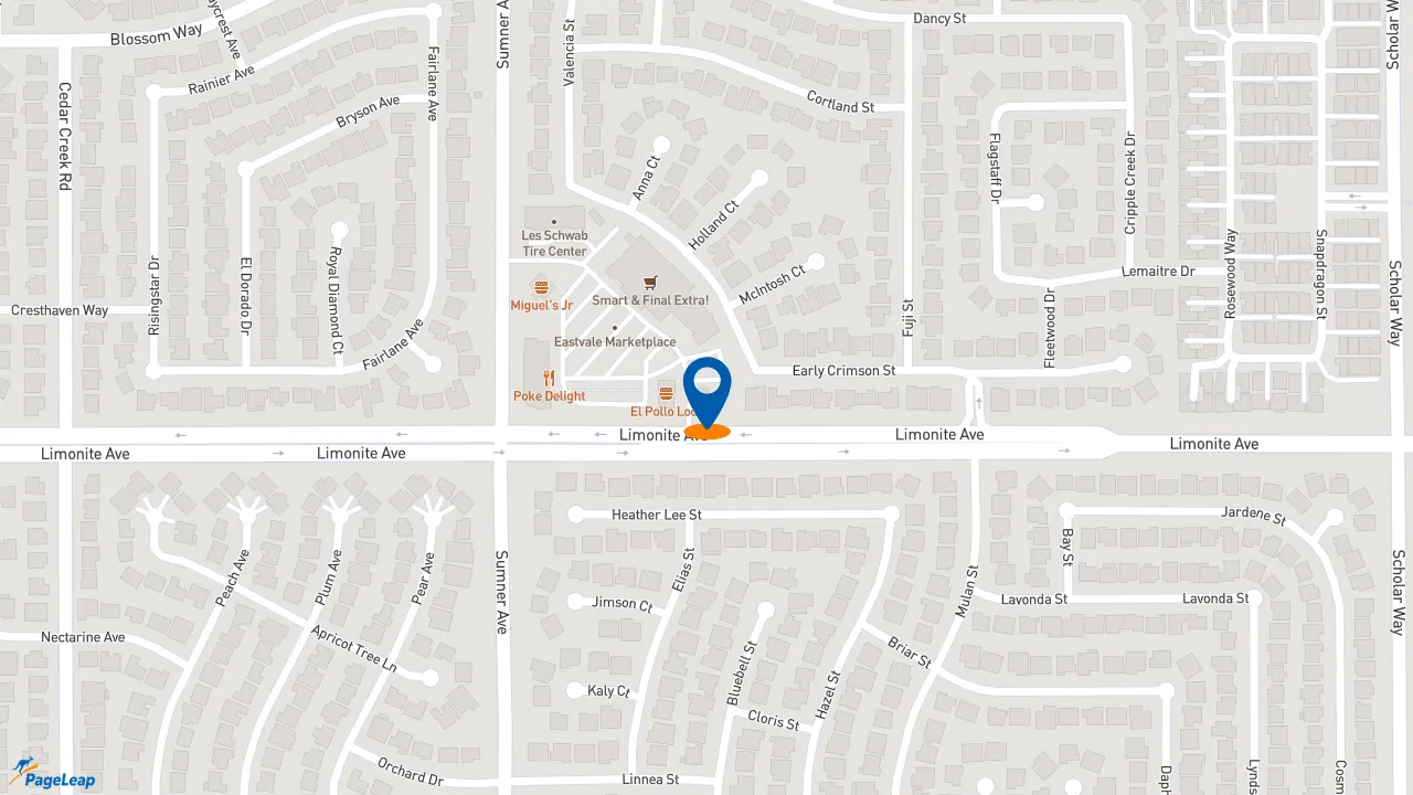 https://pageleap.com map showing location of Dutch Bros Coffee in Eastvale.