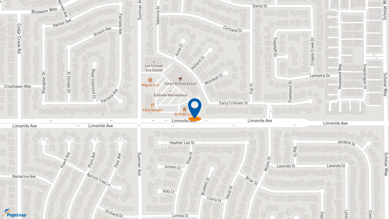 https://pageleap.com map showing location of Dutch Bros Coffee in Eastvale.