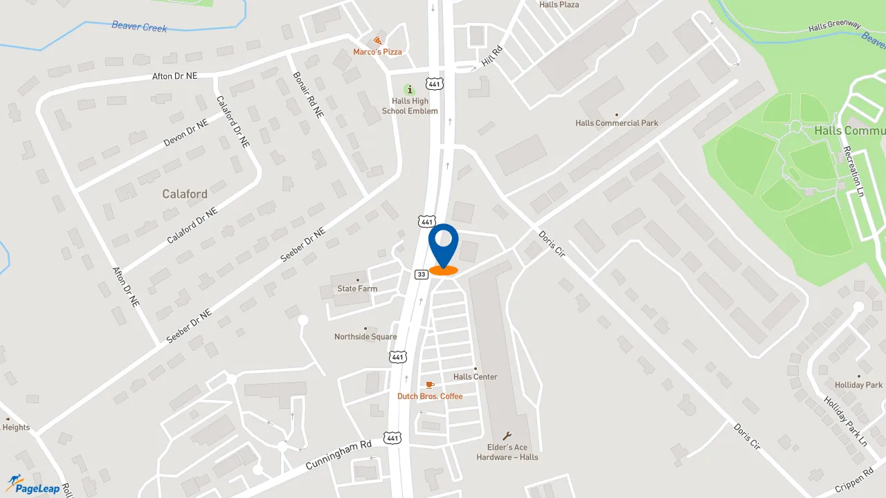 https://pageleap.com map showing location of Dutch Bros Coffee in Knoxville.