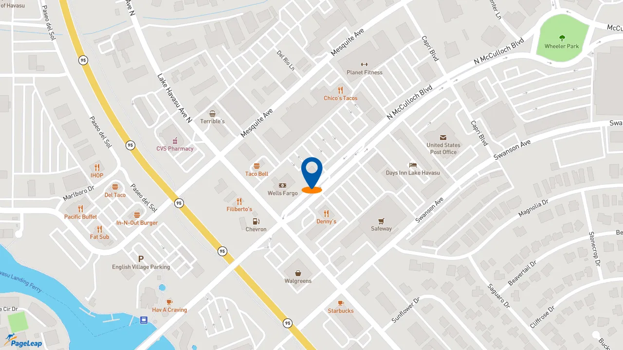 https://pageleap.com map showing location of Dutch Bros Coffee in Lake Havasu City.