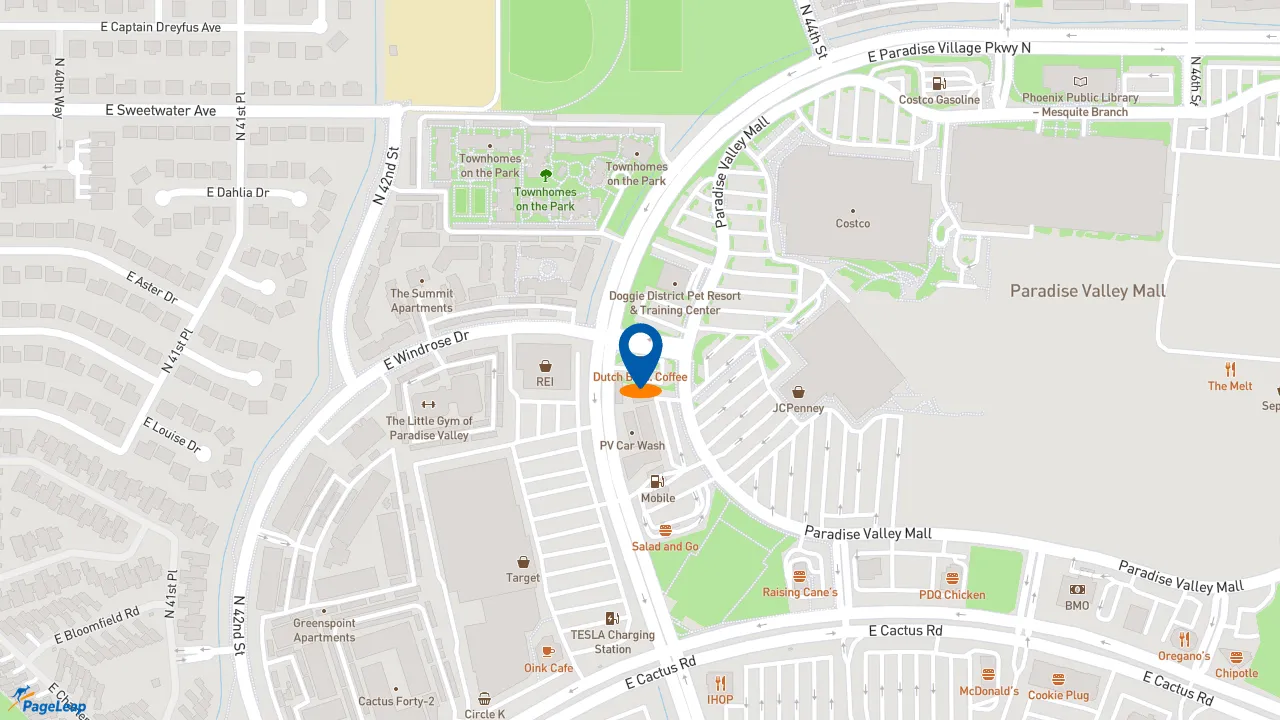 https://pageleap.com map showing location of Dutch Bros Coffee in Phoenix.