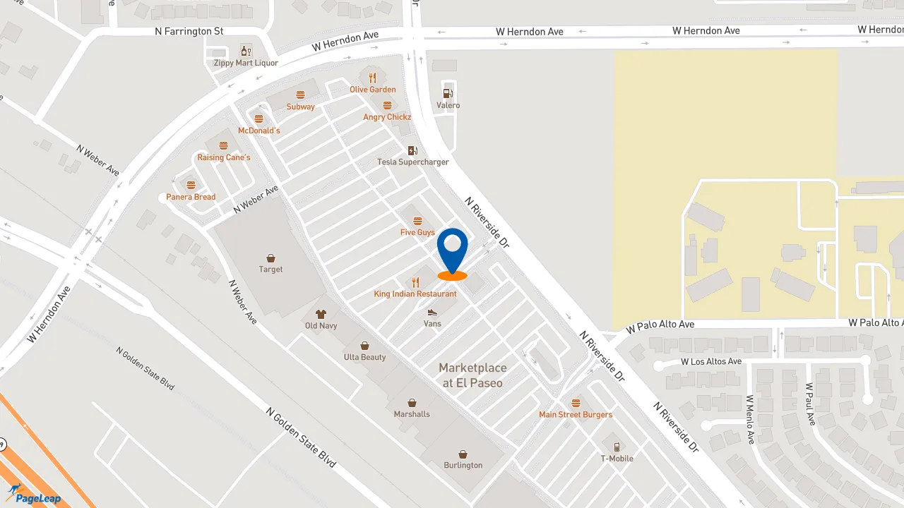 https://pageleap.com map showing location of Dutch Bros Coffee in Fresno.