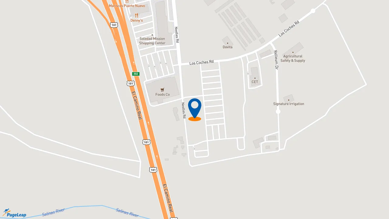https://pageleap.com map showing location of Dutch Bros Coffee in Soledad.