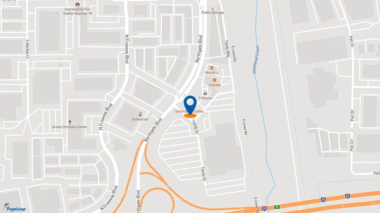 https://pageleap.com map showing location of Dutch Bros Coffee in Sacramento.