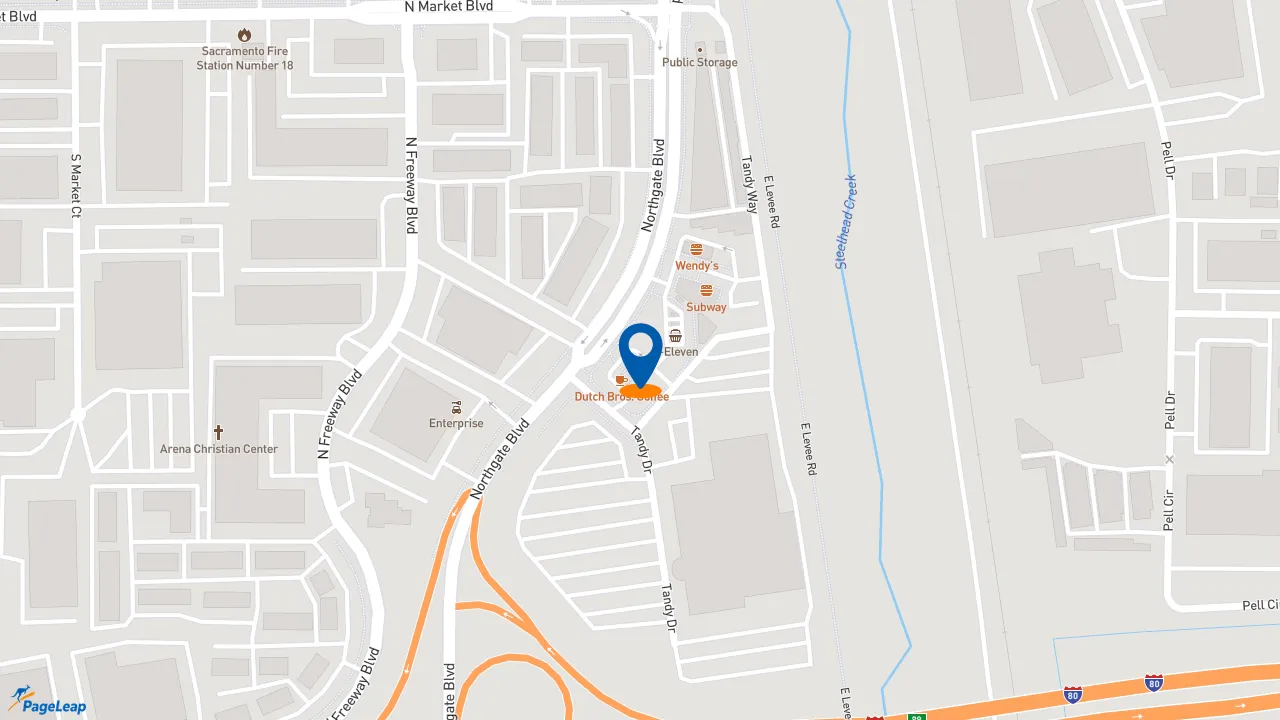 https://pageleap.com map showing location of Dutch Bros Coffee in Sacramento.