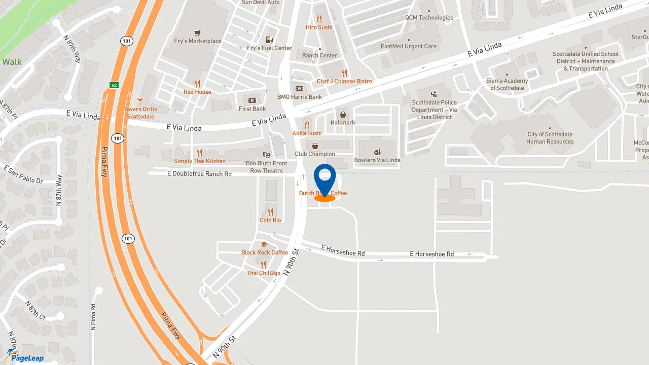 https://pageleap.com map showing location of Dutch Bros Coffee in Scottsdale.