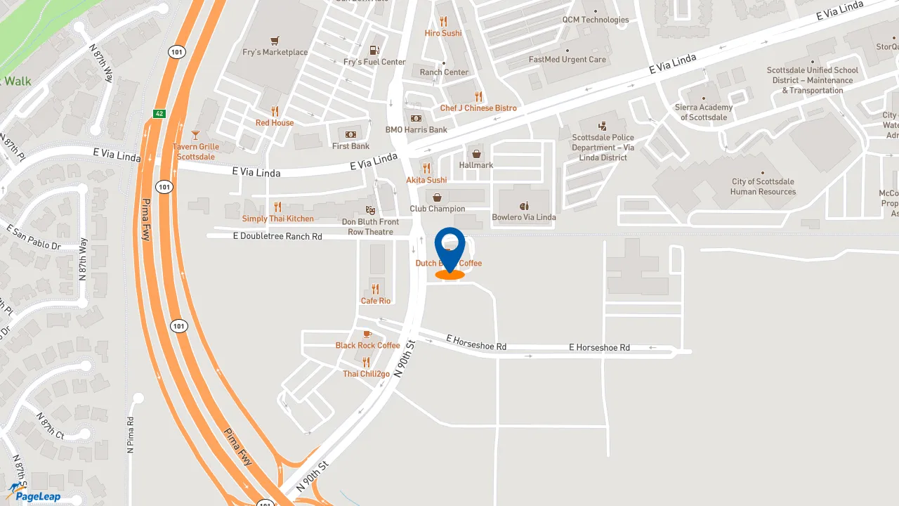 https://pageleap.com map showing location of Dutch Bros Coffee in Scottsdale.