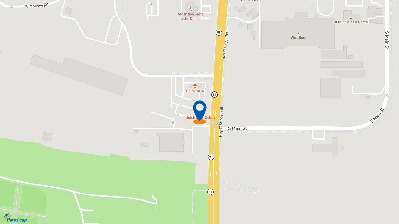 https://pageleap.com map showing location of Dutch Bros Coffee in Sand Springs.