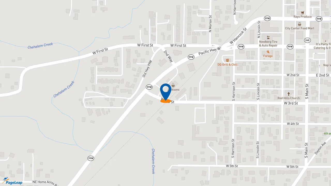 https://pageleap.com map showing location of Dutch Bros Coffee in Newberg.