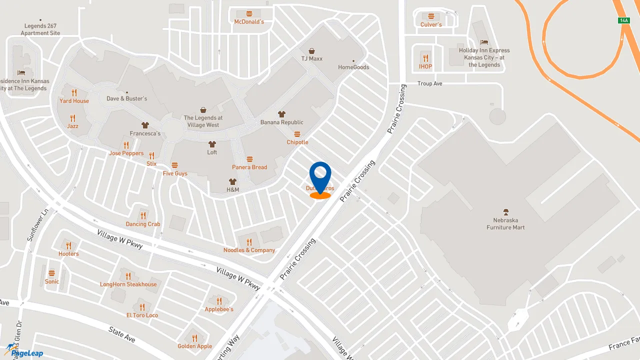https://pageleap.com map showing location of Dutch Bros Coffee in Kansas City.