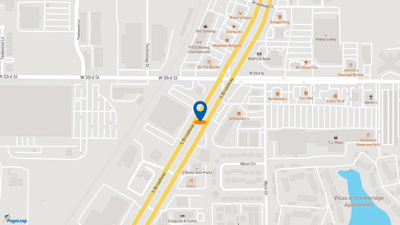https://pageleap.com map showing location of Dutch Bros Coffee in Edmond.