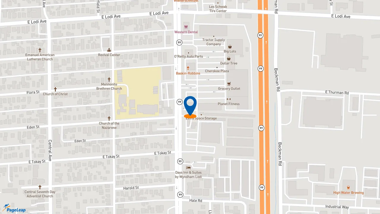 https://pageleap.com map showing location of Dutch Bros Coffee in Lodi.