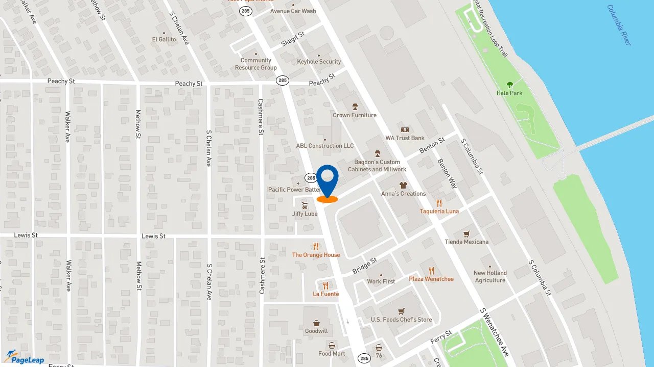 https://pageleap.com map showing location of Dutch Bros Coffee in Wenatchee.