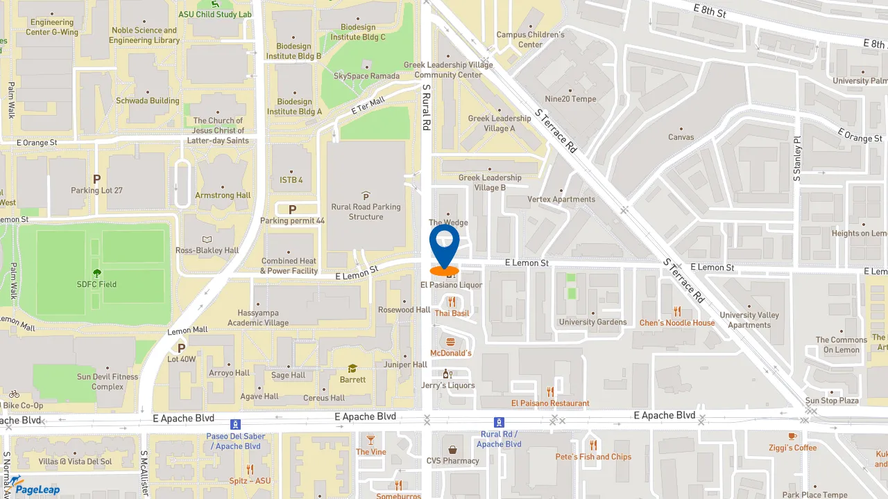 https://pageleap.com map showing location of Dutch Bros Coffee in Tempe.