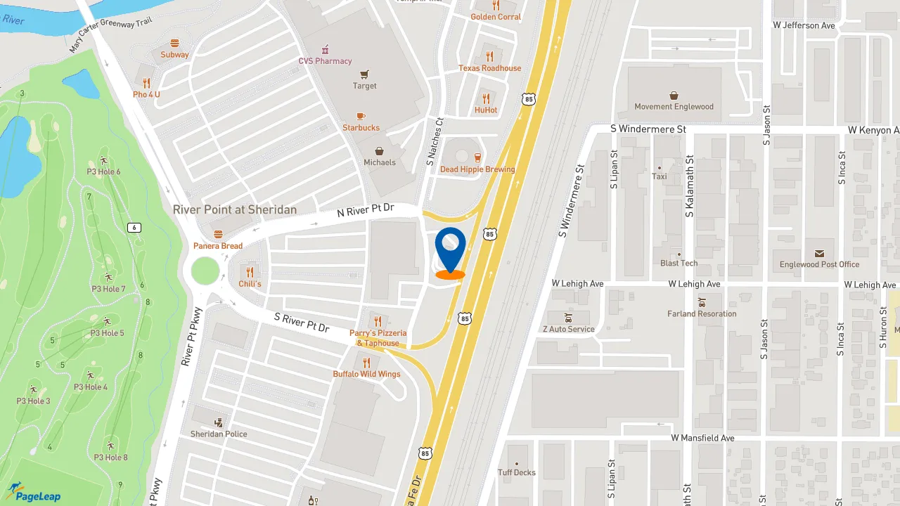 https://pageleap.com map showing location of Dutch Bros Coffee in Sheridan.