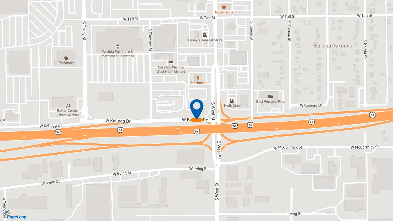 https://pageleap.com map showing location of Dutch Bros Coffee in Wichita.