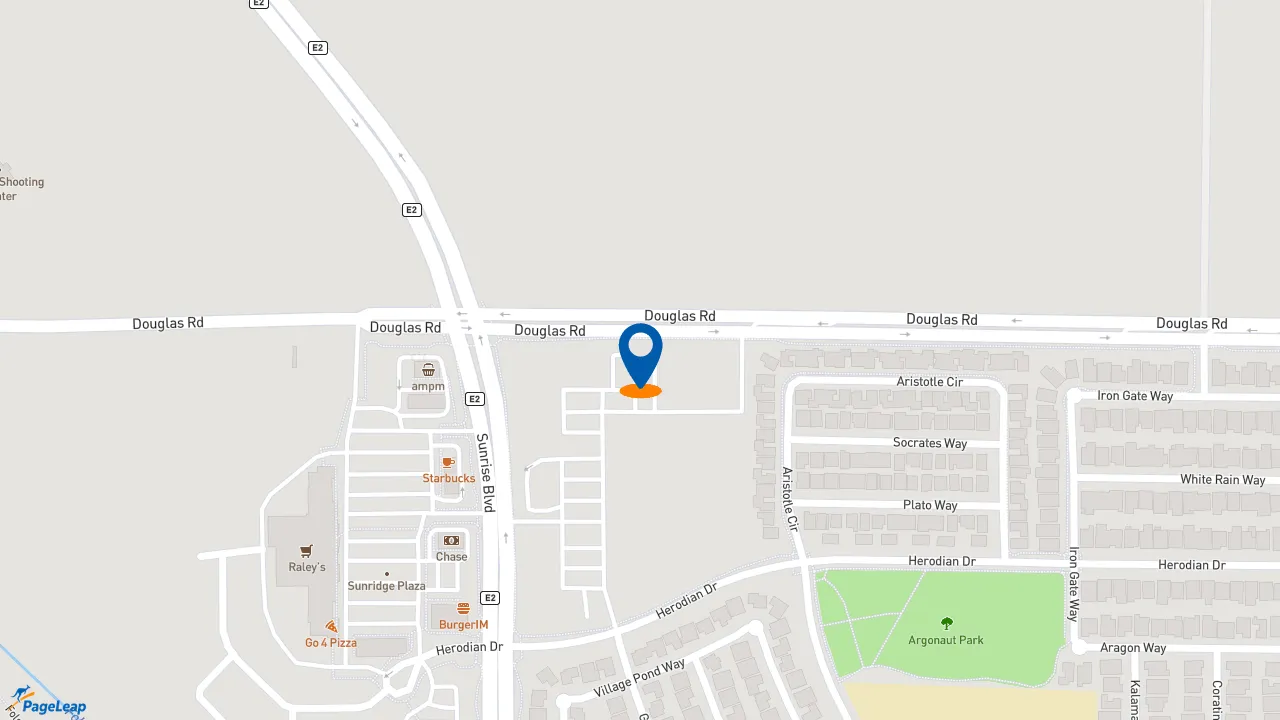 https://pageleap.com map showing location of Dutch Bros Coffee in Rancho Cordova.