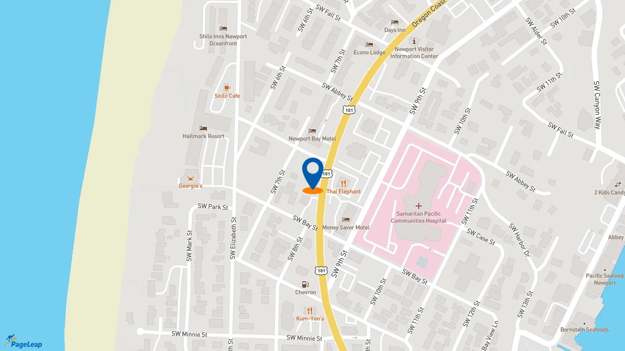 https://pageleap.com map showing location of Dutch Bros Coffee in Newport.
