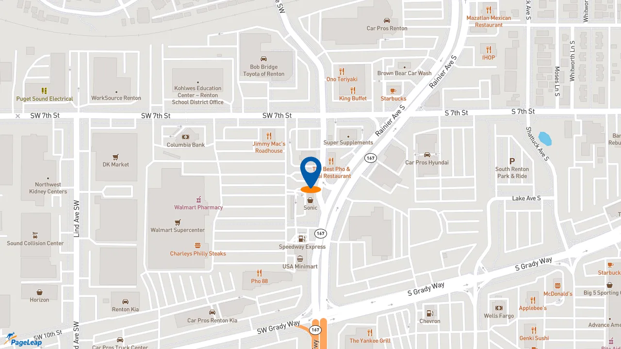https://pageleap.com map showing location of Dutch Bros Coffee in Renton.