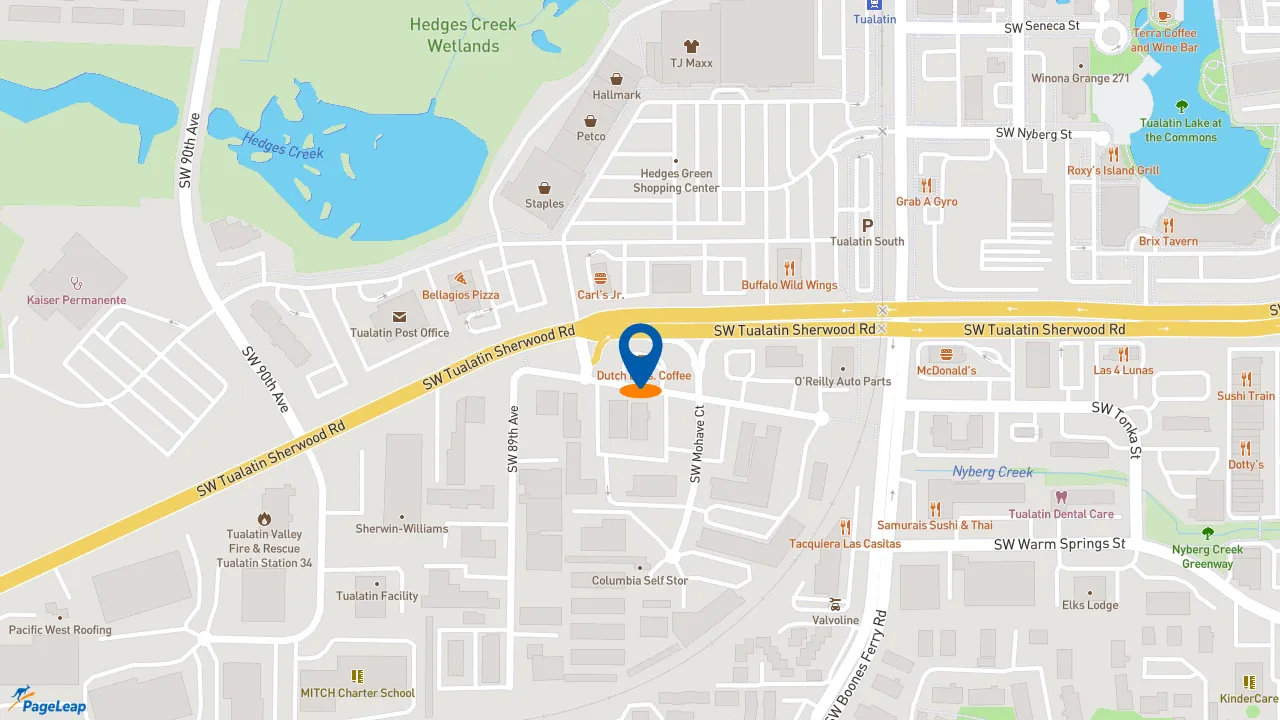 https://pageleap.com map showing location of Dutch Bros Coffee in Tualatin.